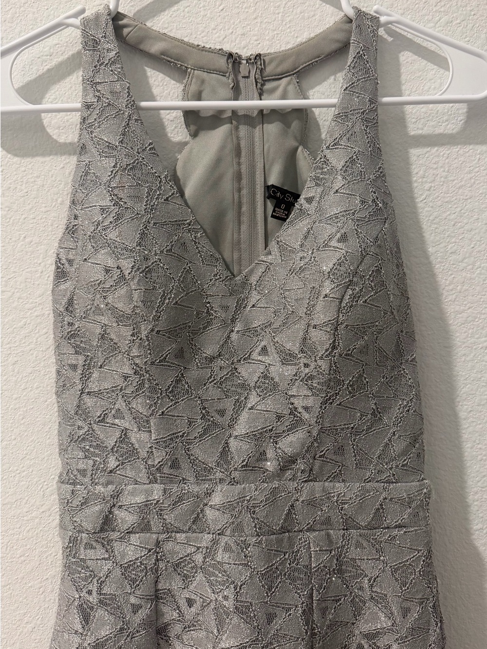 City Studio Silver Gray Lace V-Neck Cocktail Dress